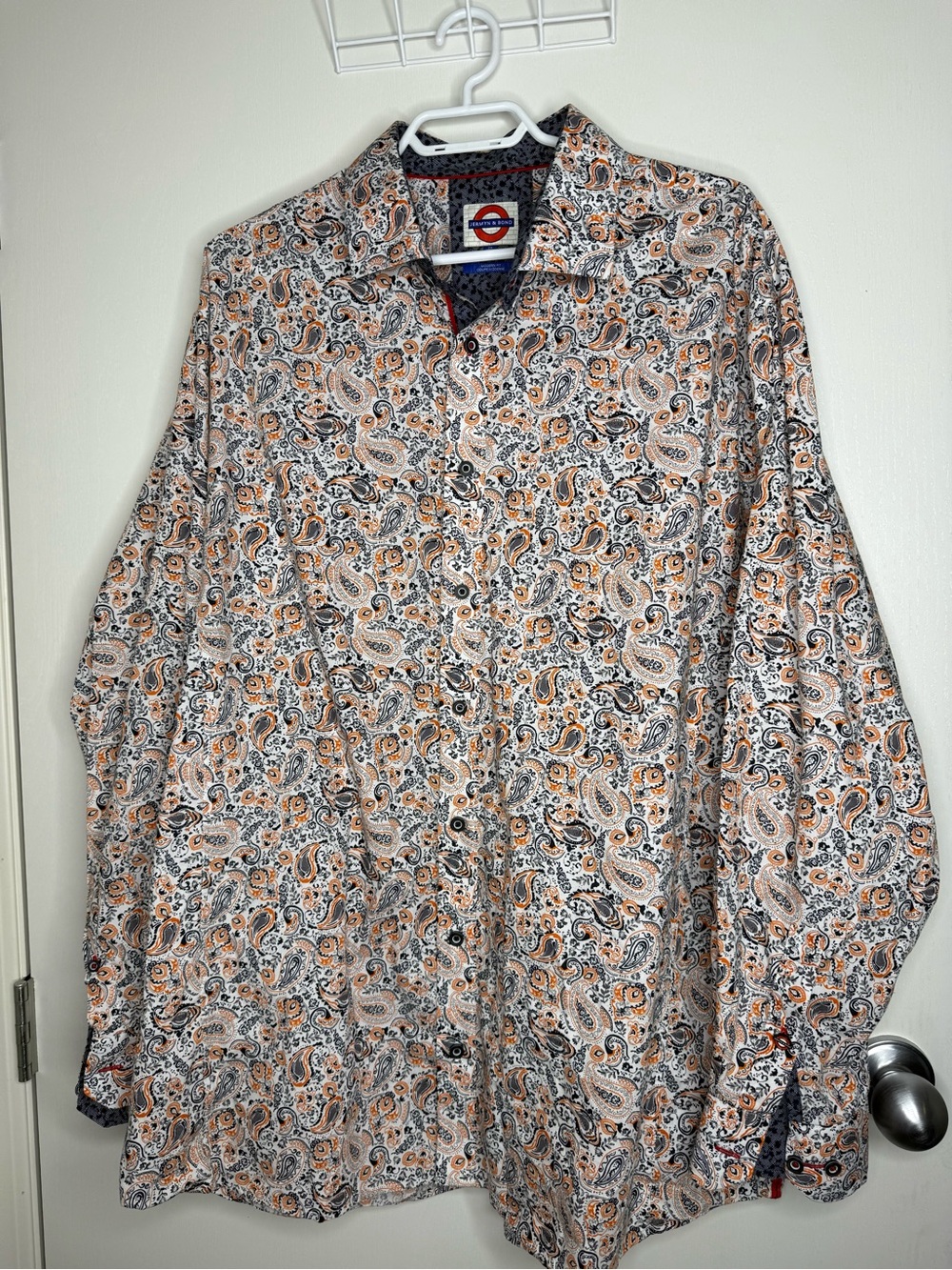 Jermyn & Bond Modern Fit Paisley - Navy, Orange, White Button Up Dress Shirt 2X